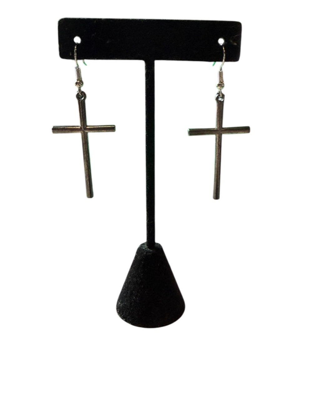 NWT Minimalist Gunmetal‎ Cross Dangle Earrings Sleek Dark Silver Statement